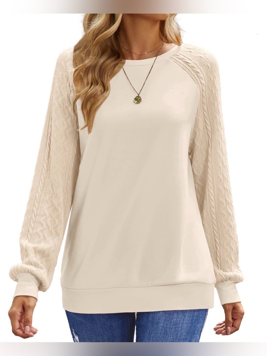 Sweaters - Beige Knit-Sleeve Women's Long Sleeve Sweater